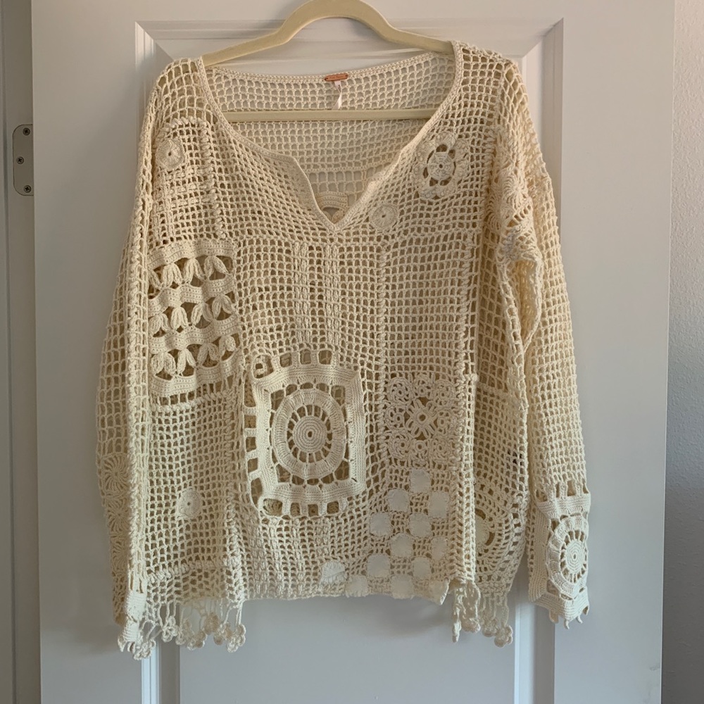 Free People Crochet Long Sleeve Sweater